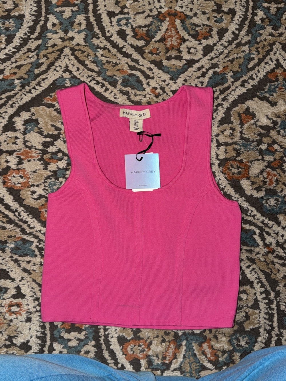 Happily Grey Bright Pink Fitted Scoop Neck Tank